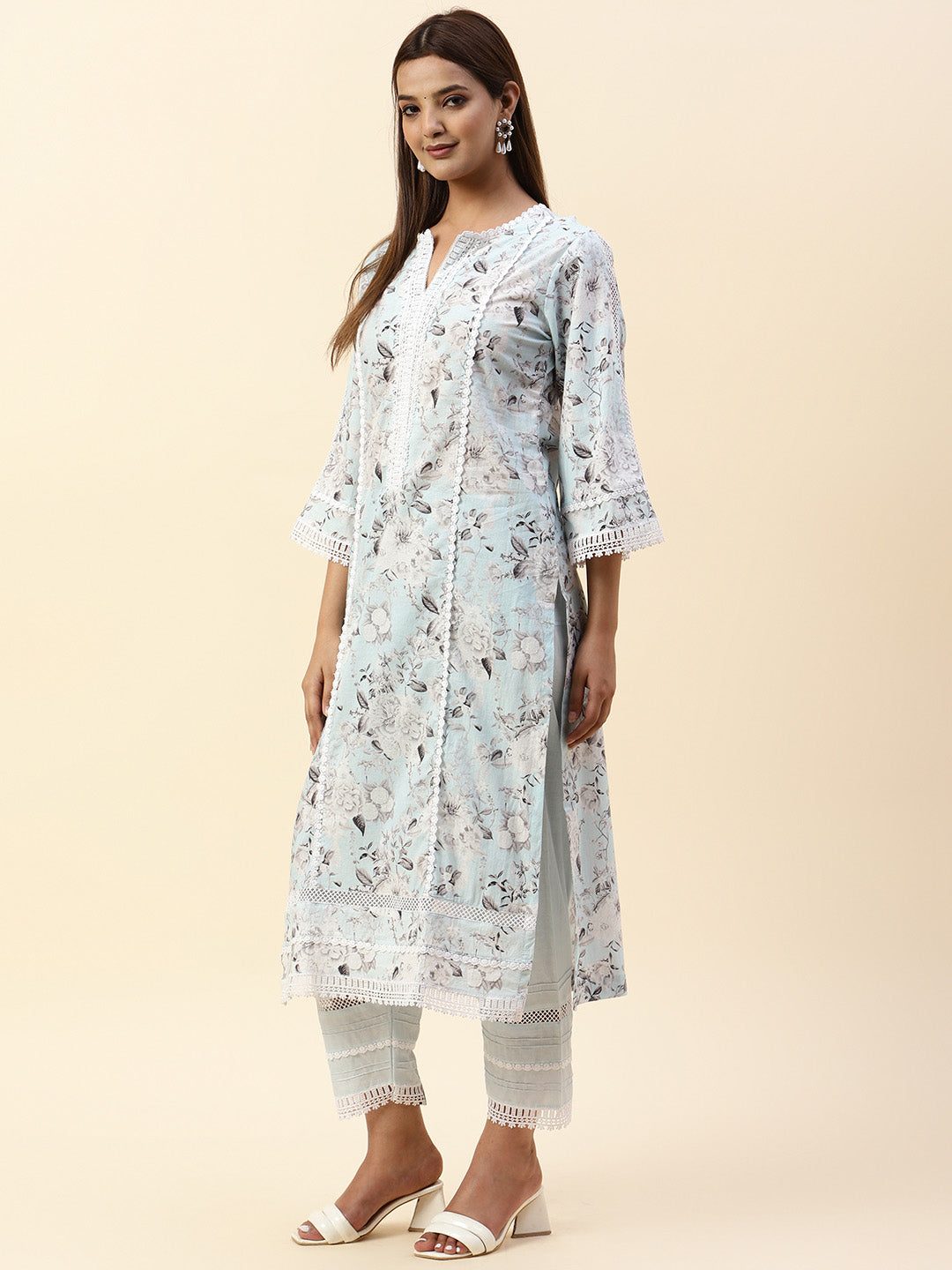 Floral Printed Cotton Kurta With Pants
