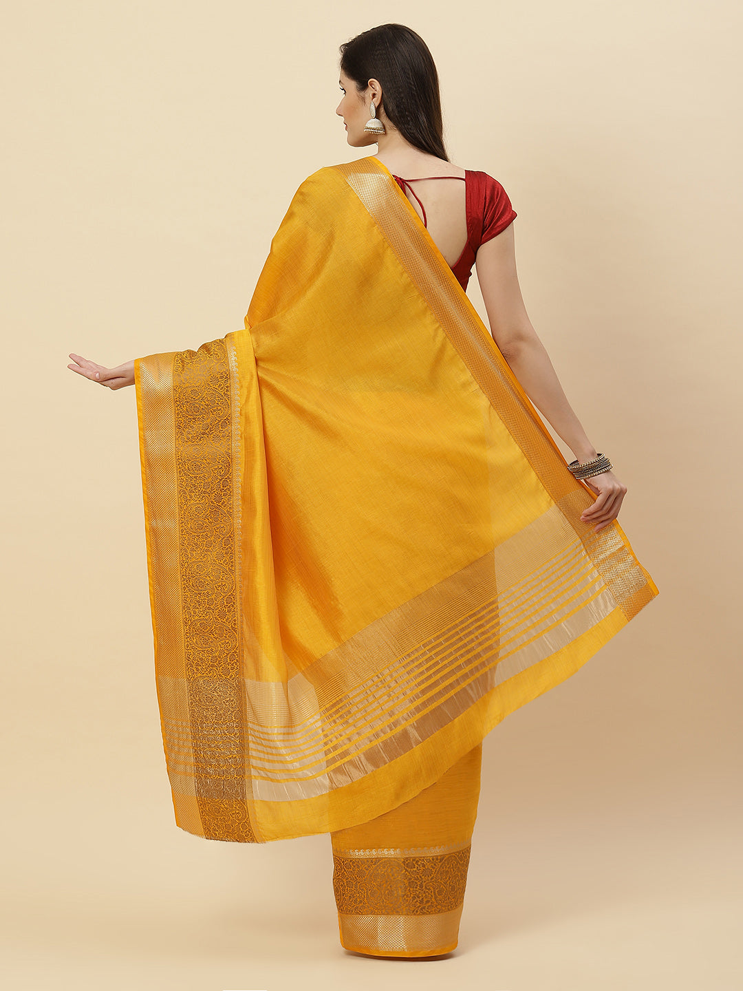 Plain Zari Border Art Handloom Woven Saree