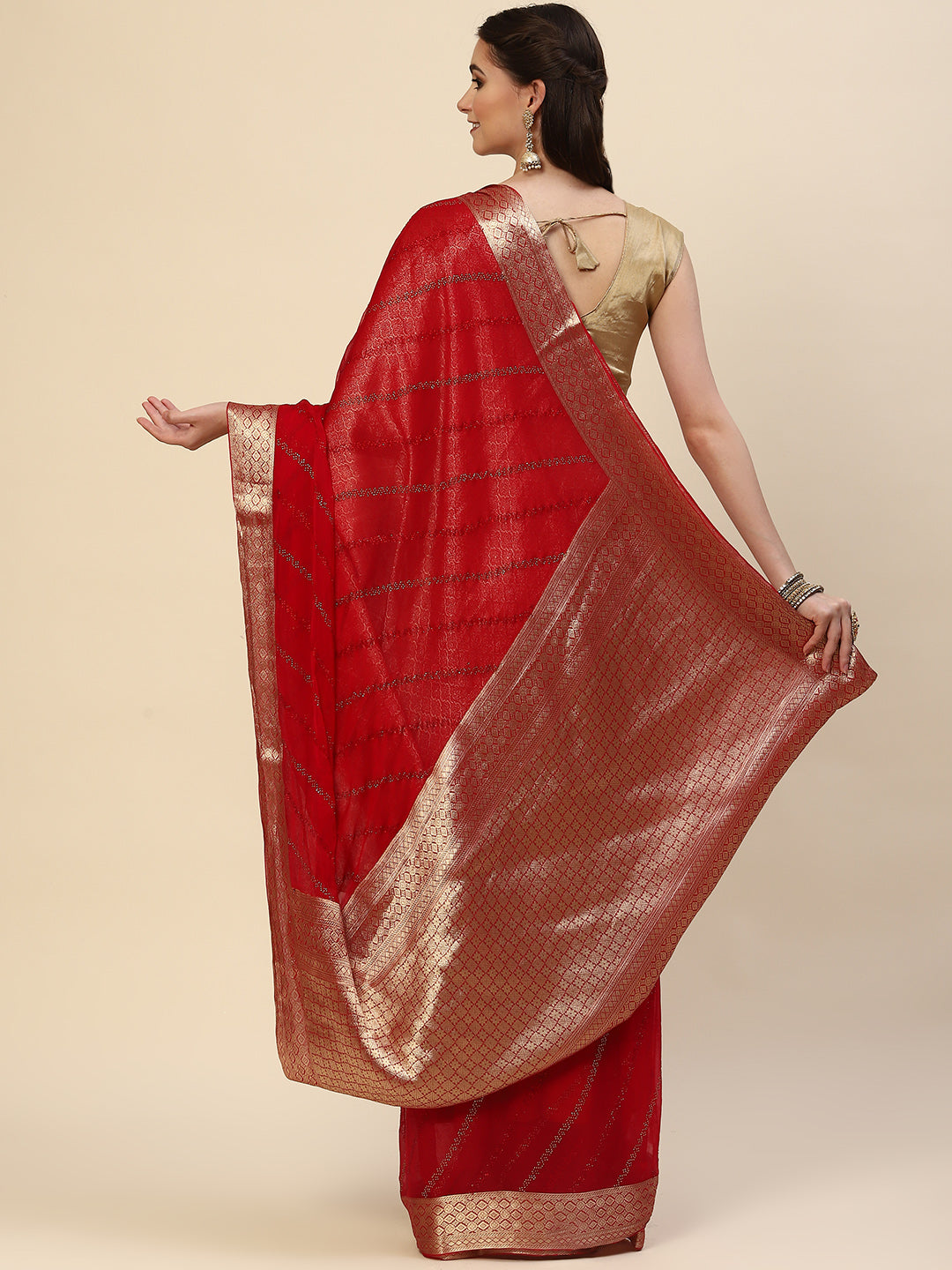 Stone Work Chiffon Plain Saree