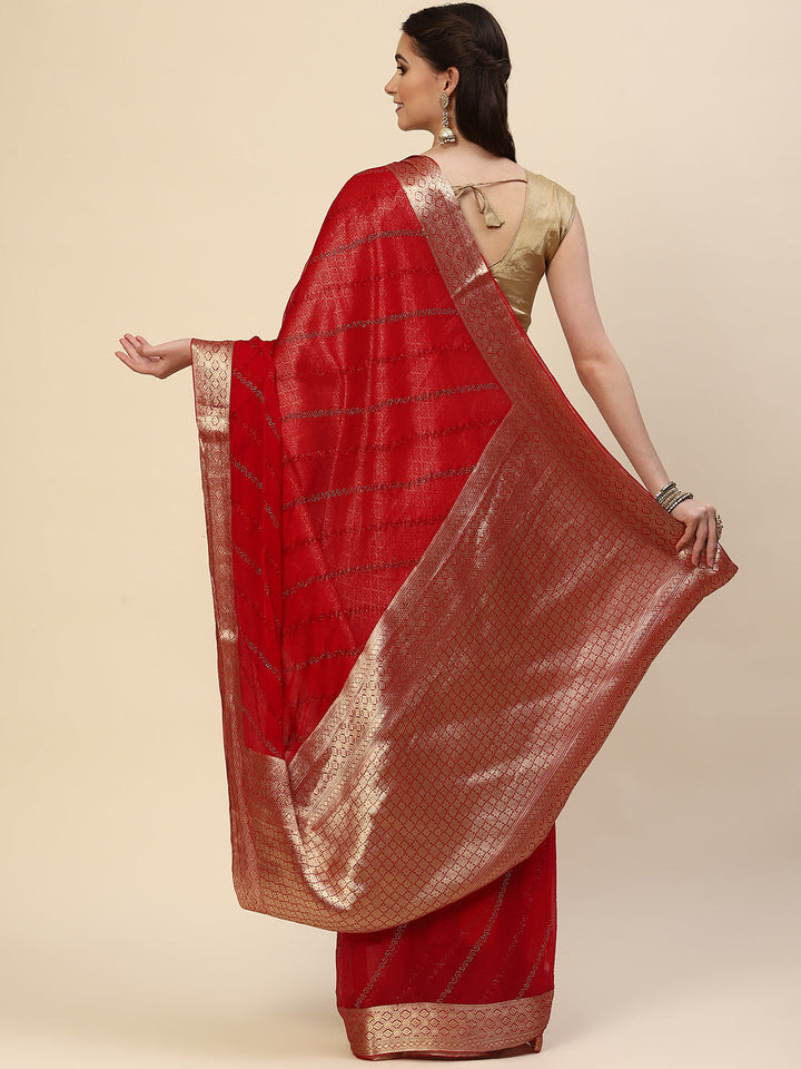 Stone Work Chiffon Plain Saree