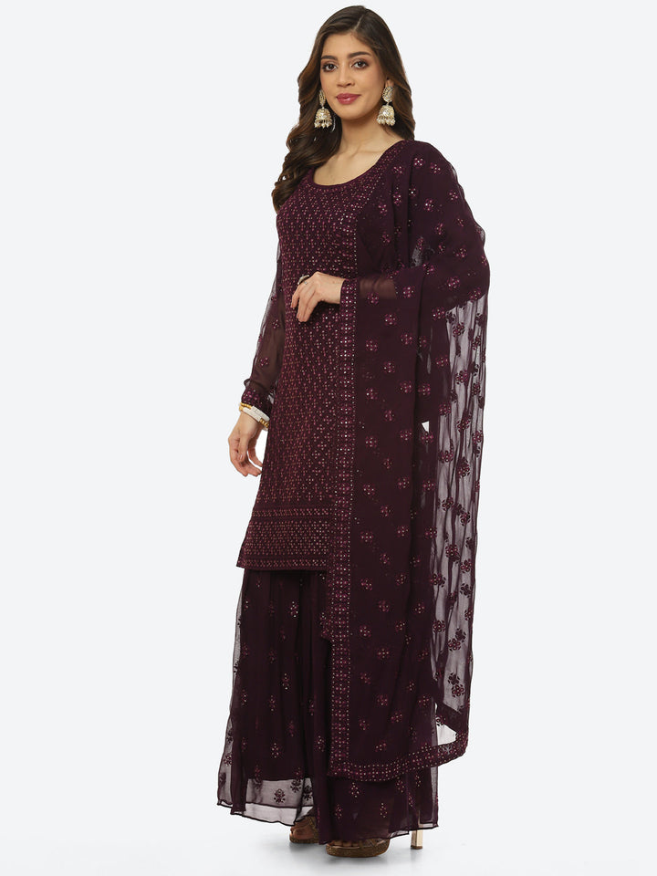 Resham Sequin Booti Georgette kurti With Garara &amp; Dupatta