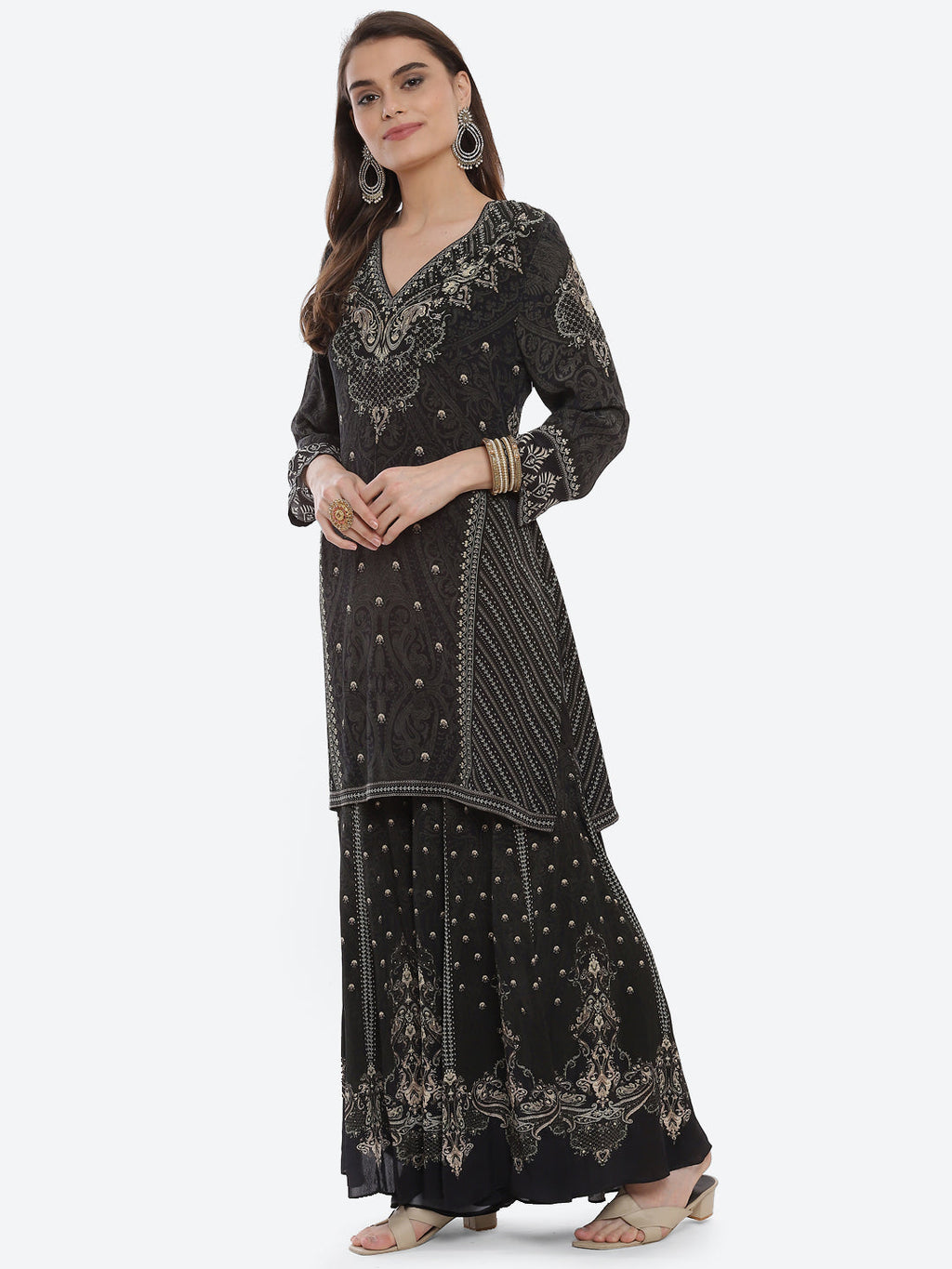 Digital Printed Crepe Kurta With Sharara & Georgette Dupatta