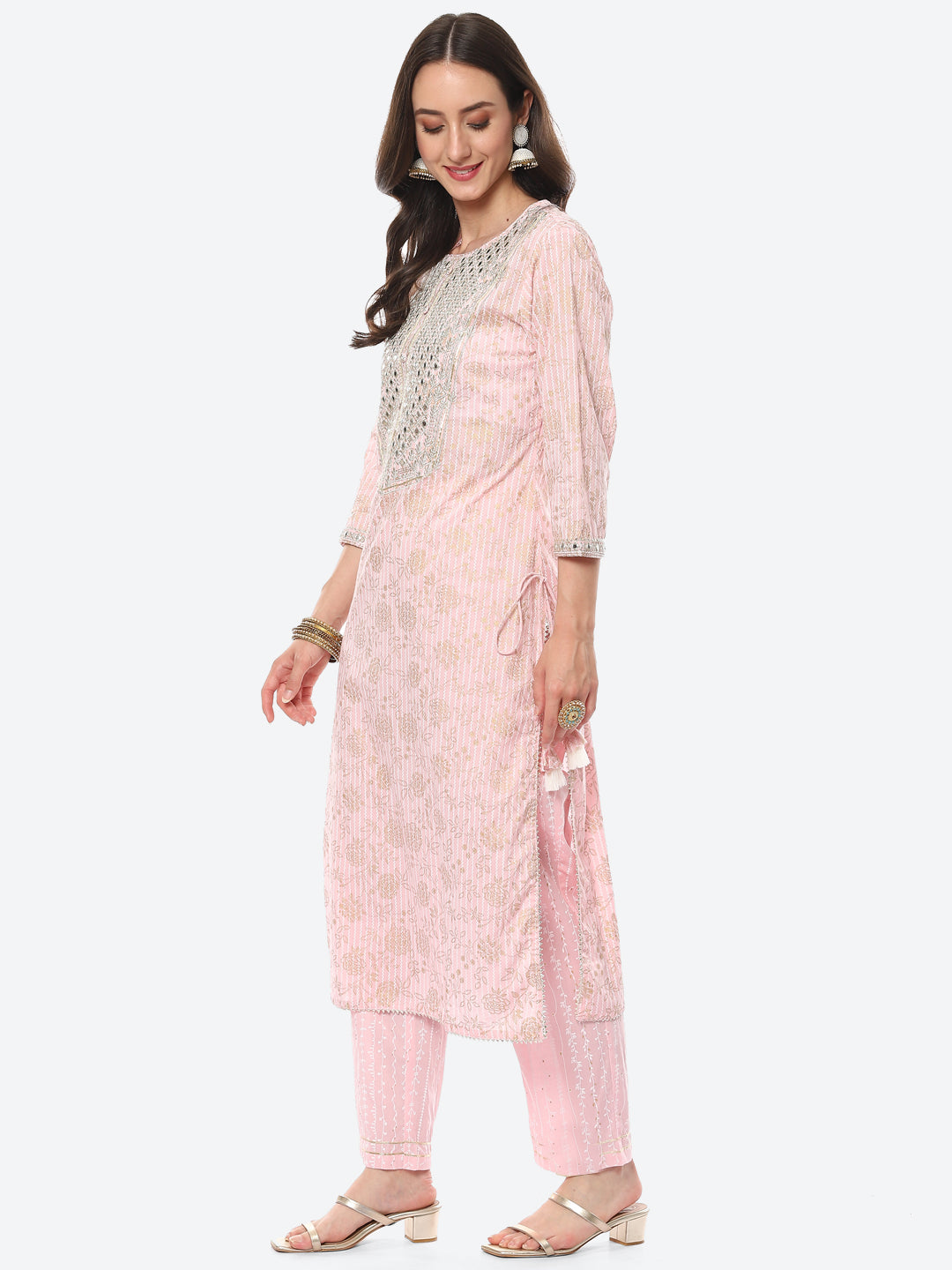 Resham Mirror Printed Cotton Kurta With Pant