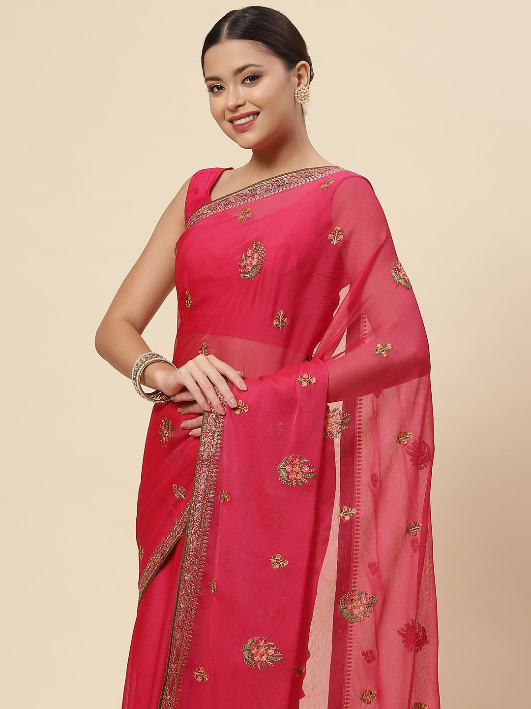 Resham Booti Embroidered Georgette Saree
