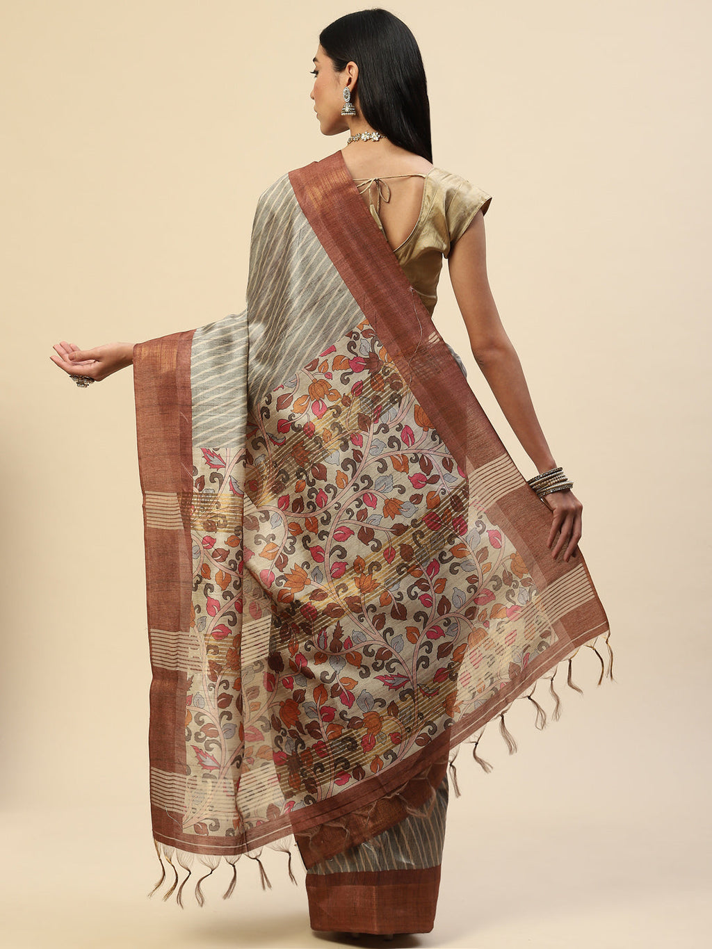 Geometric Printed Tussar Saree