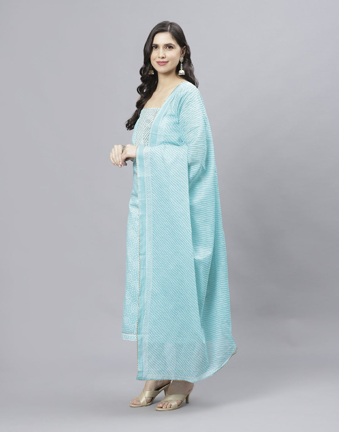 Embroidered Cotton Suit Piece With Printed Cotton Dupatta