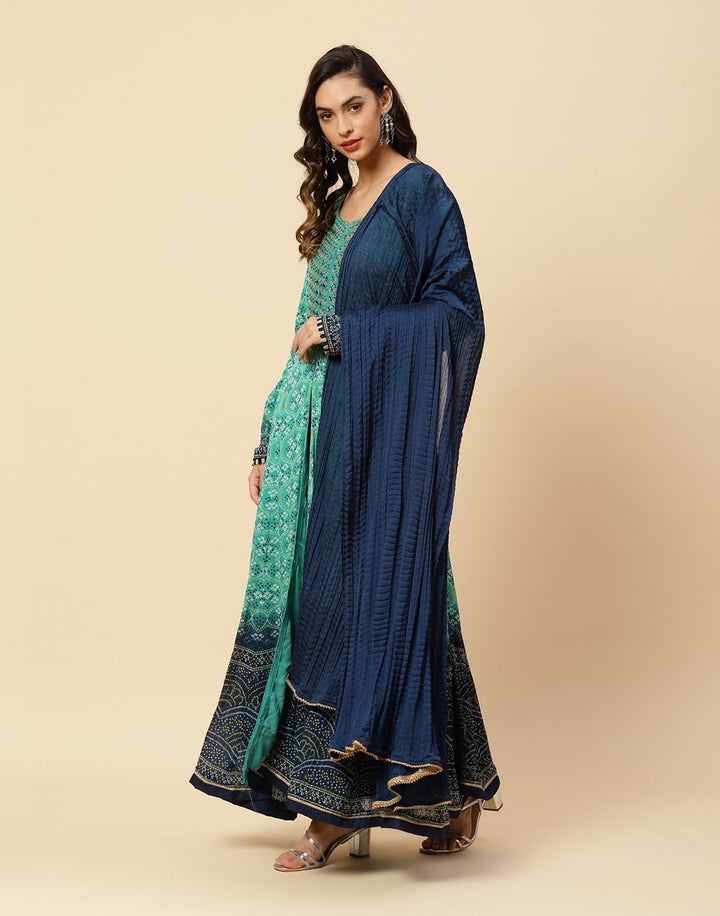 Embroidered Art Crepe Anarkali Salwar Kameez Stitched Suit With Art Handloom Printed Dupatta