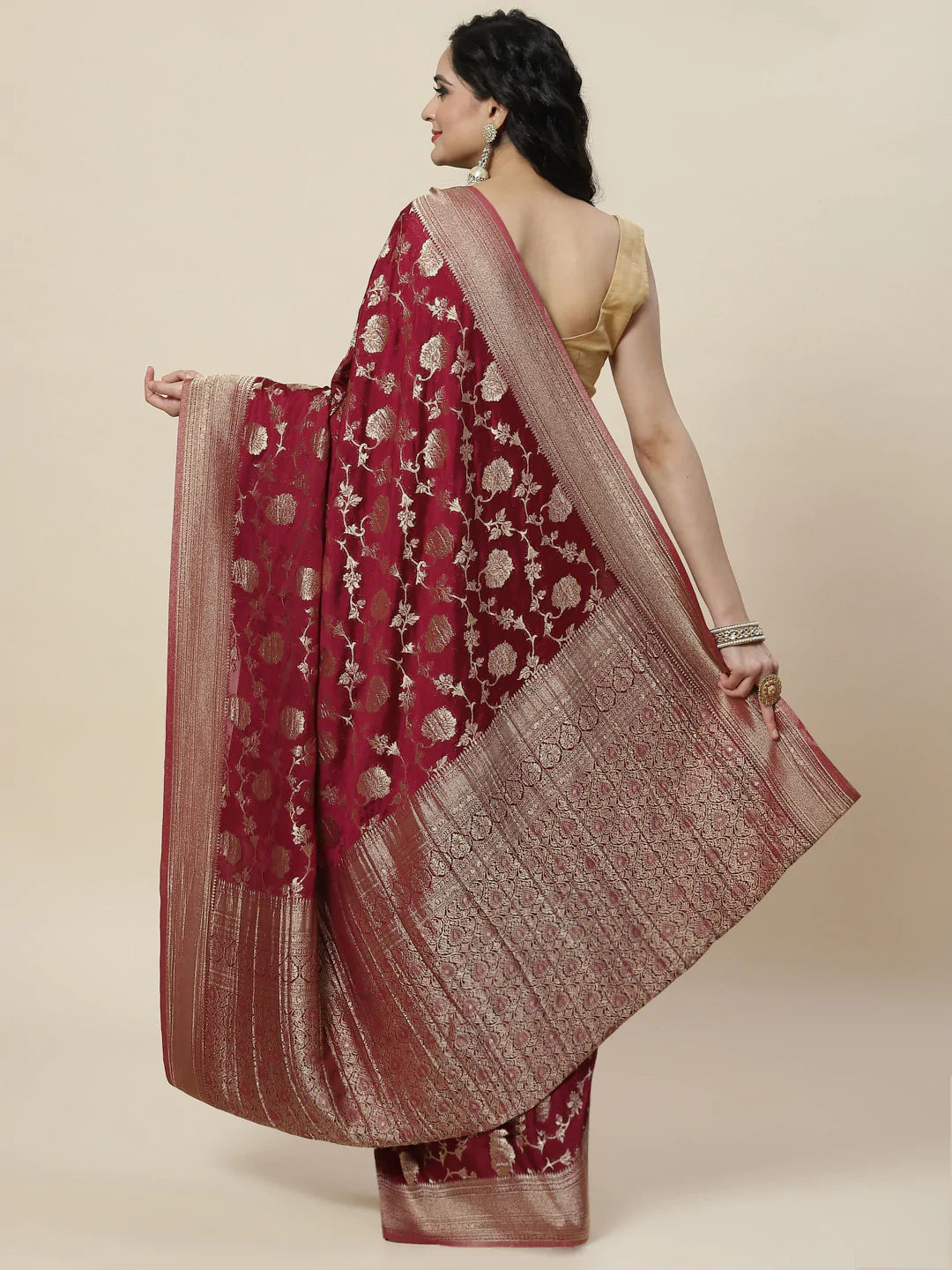 Floral Zari Jaal Georgette Plain Saree
