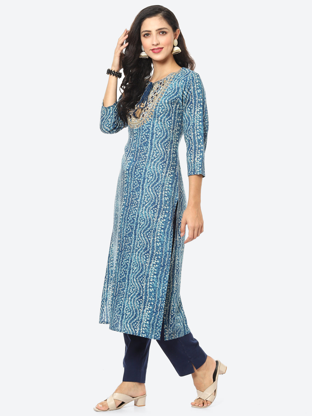 Yoke Embroided Bandhani Printed Cotton Kurti