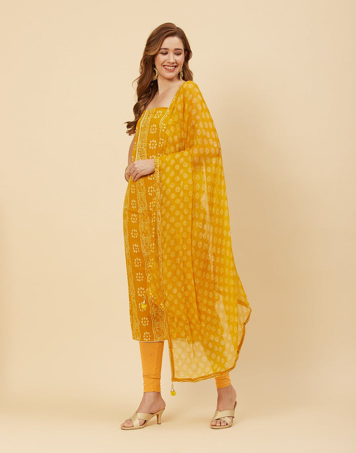Embroidered Cotton Suit Piece With Chiffon Dupatta