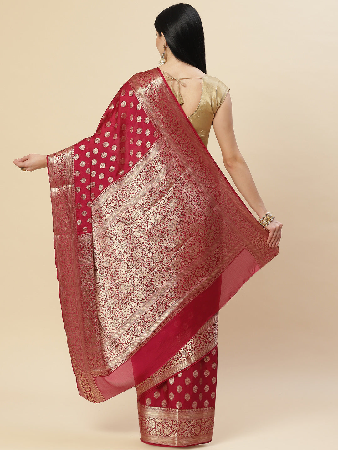 Zari Booti Crepe Plain Saree