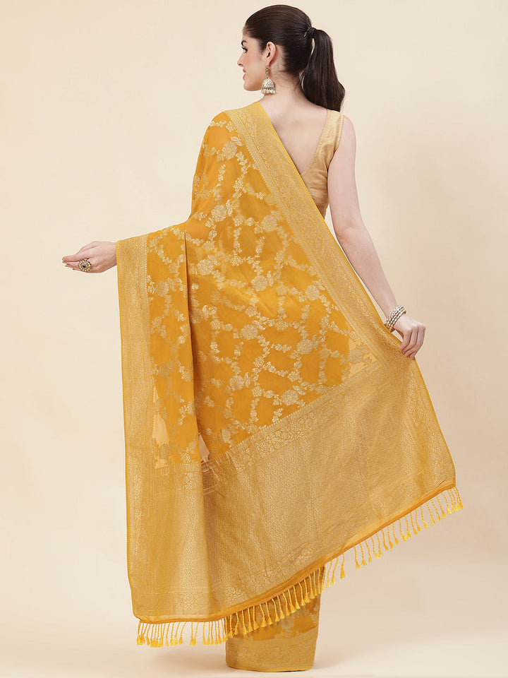 Floral Zari Jaal Georgette Plain Saree