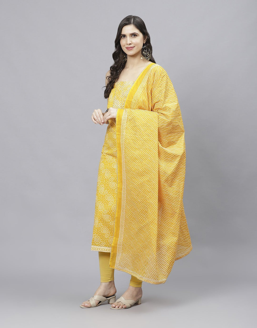 Embroidered Cotton Suit Piece With Printed Cotton Dupatta