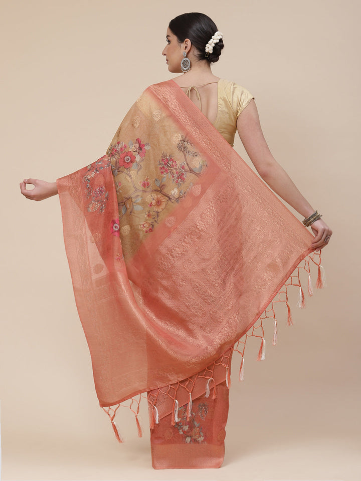 Floral Digital Printed Banarasi Jaal Cotton Saree