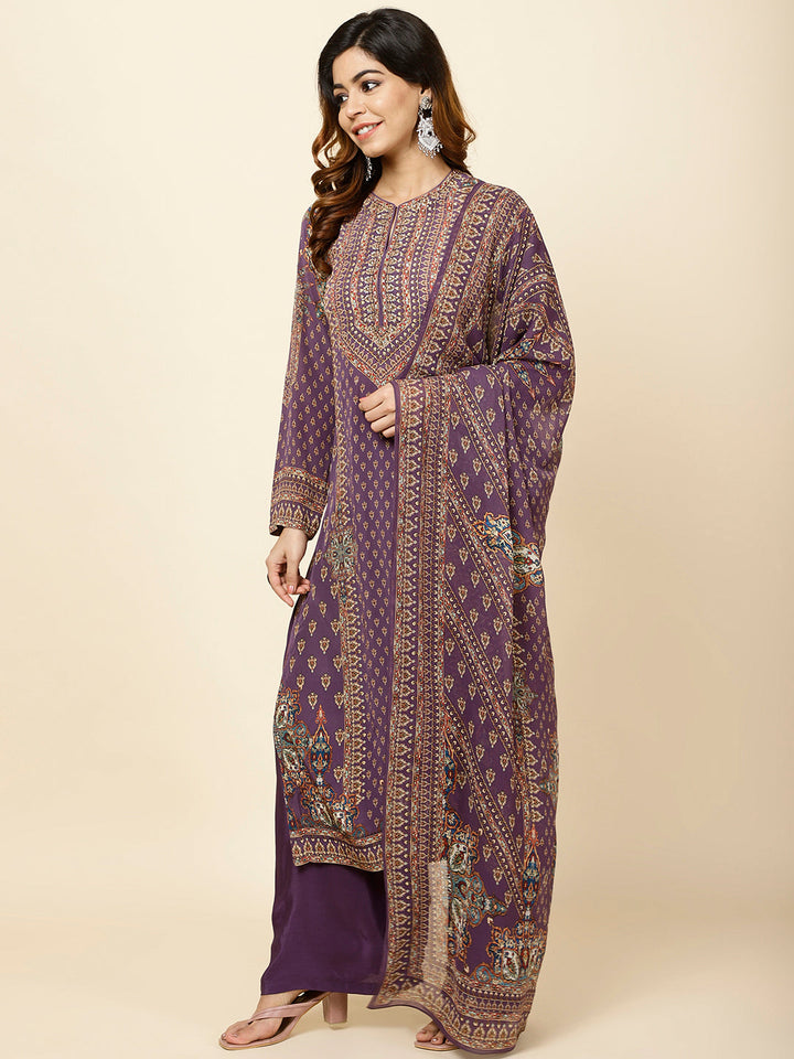Digitally Printed Crepe Kurta With Palazzo &amp; Dupatta