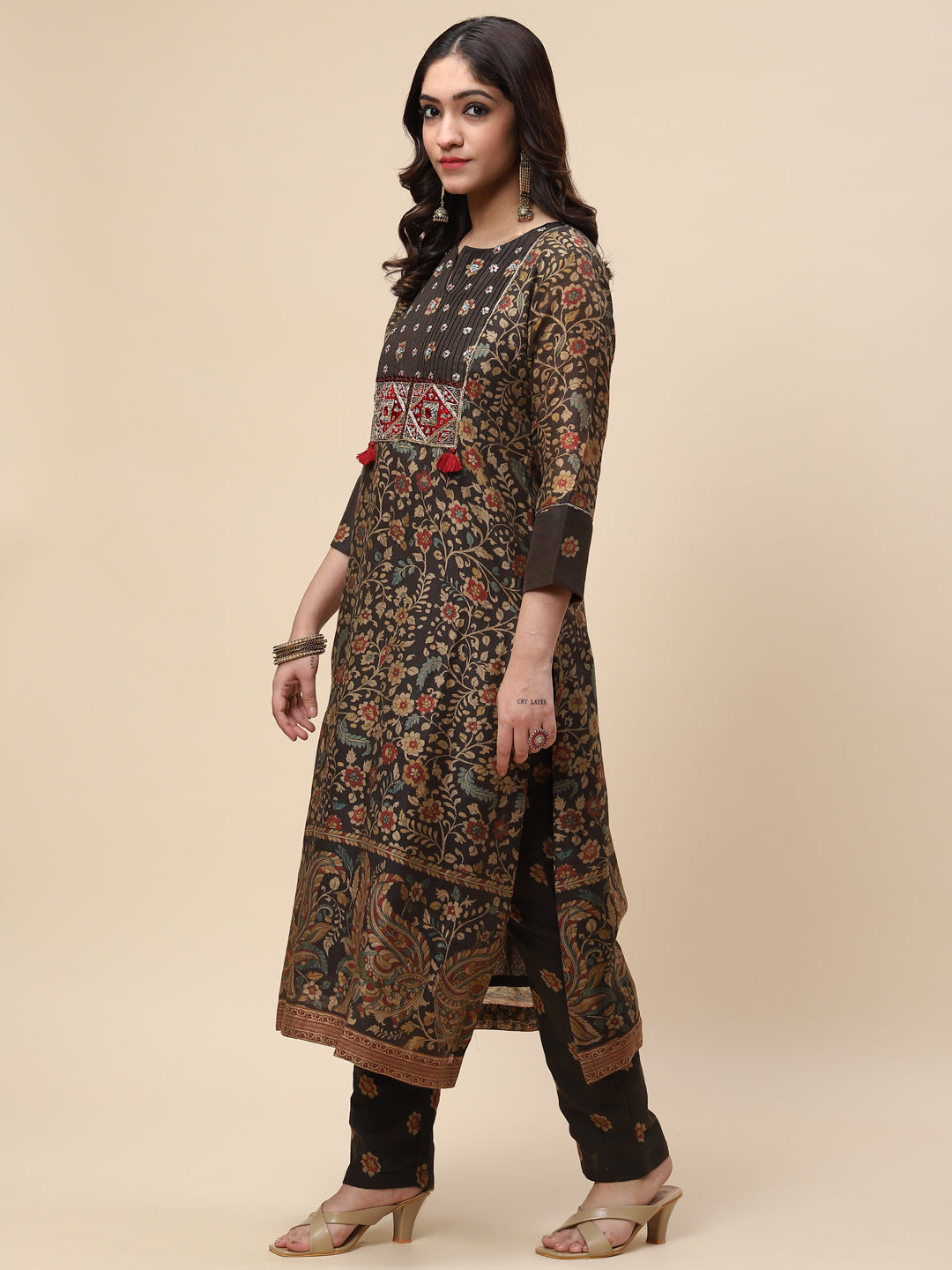 Printed Chanderi Kurta With Pants