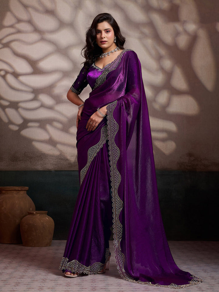 Embroidered Satin Velvet Saree