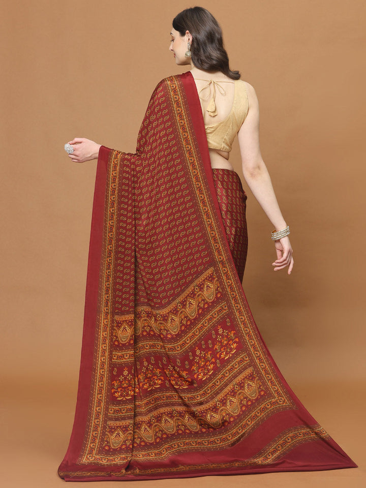 Floral Printed Crepe Woven Saree