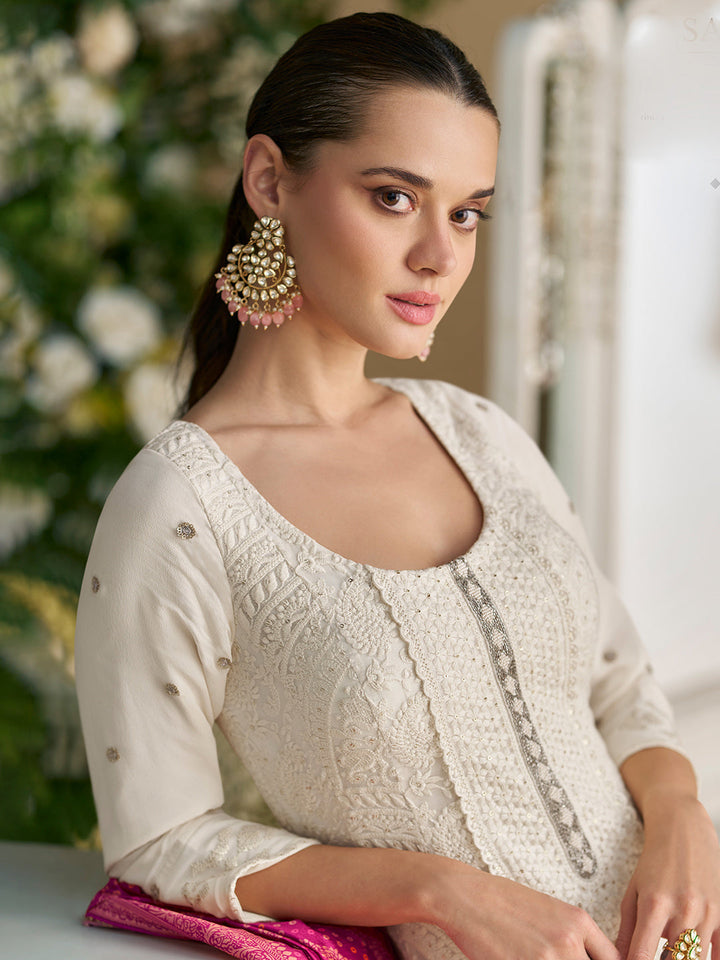 Embroidered Geogrette Gown With Dupatta