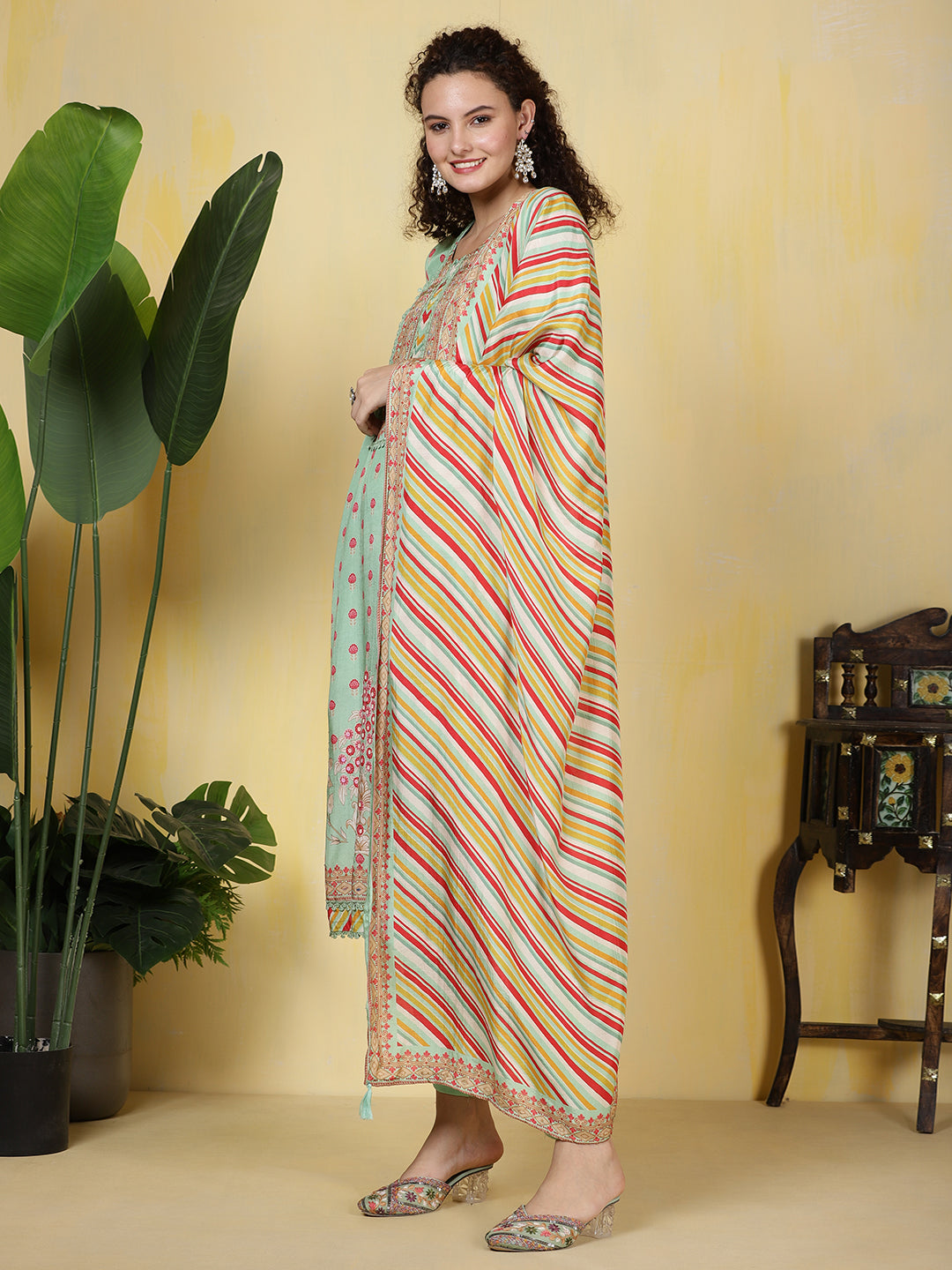 Printed Muslin Kurta With Pants &amp; Dupatta