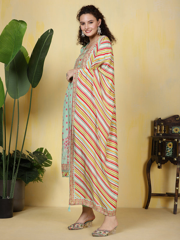 Printed Muslin Kurta With Pants &amp; Dupatta