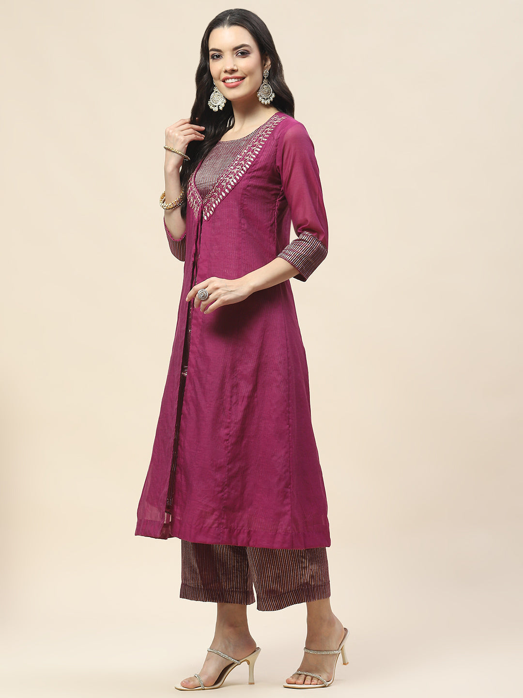 Plain Chanderi Kurta With Pants