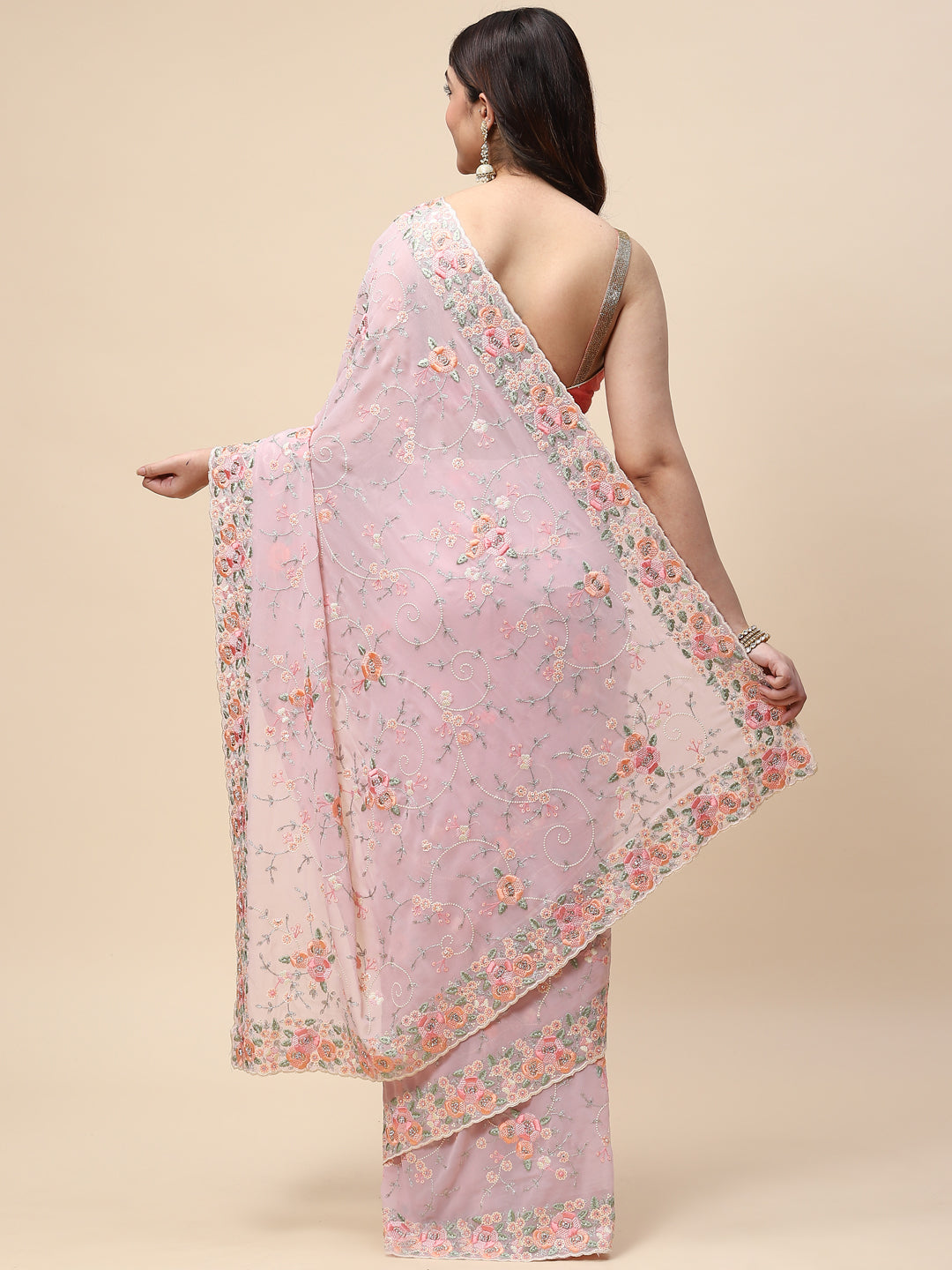 Floral Resham Jaal Embroidered Georgette Saree