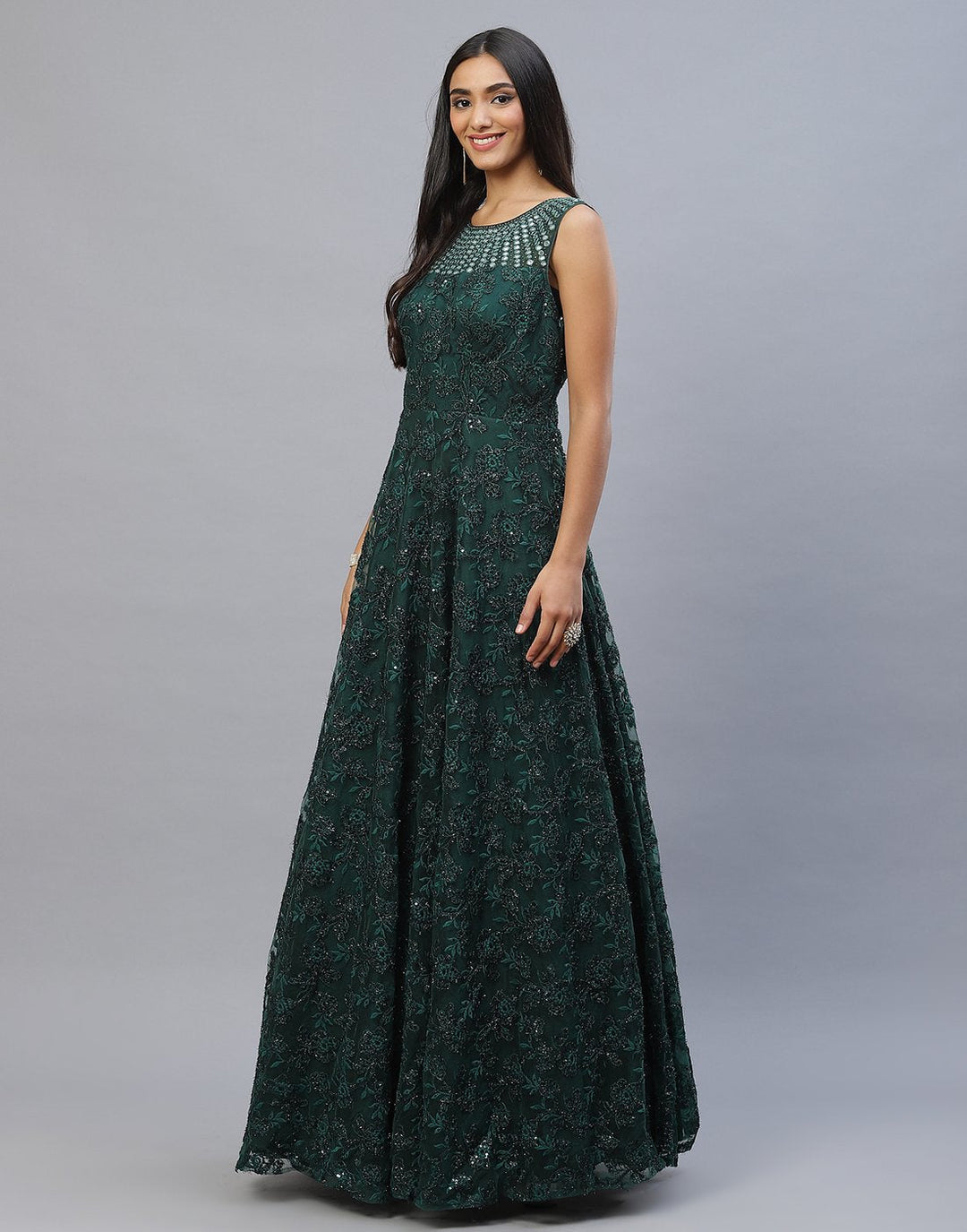 Bottle Green Lace Long Dress