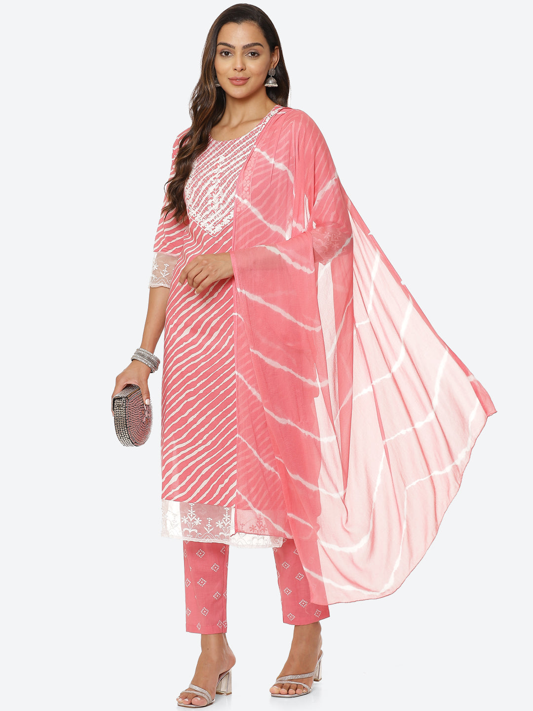 Printed Cotton Kurta With Pant & Chiffon Dupatta