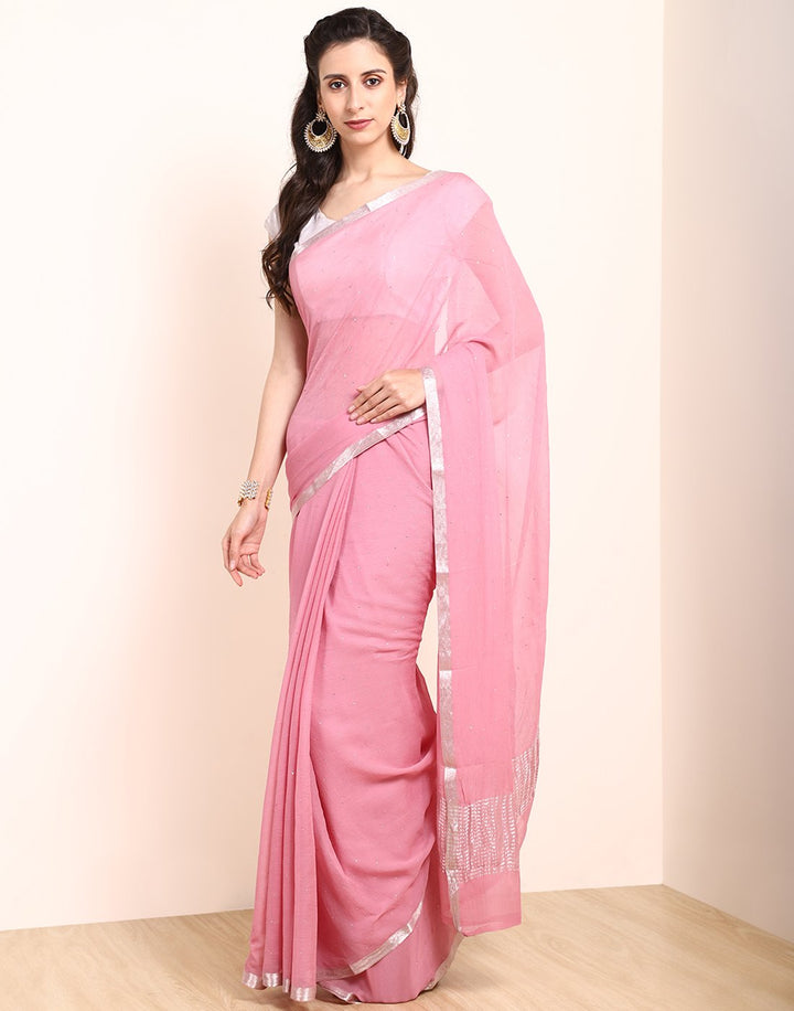 MBZ Meena Bazaar-Maroon Chiffon Saree