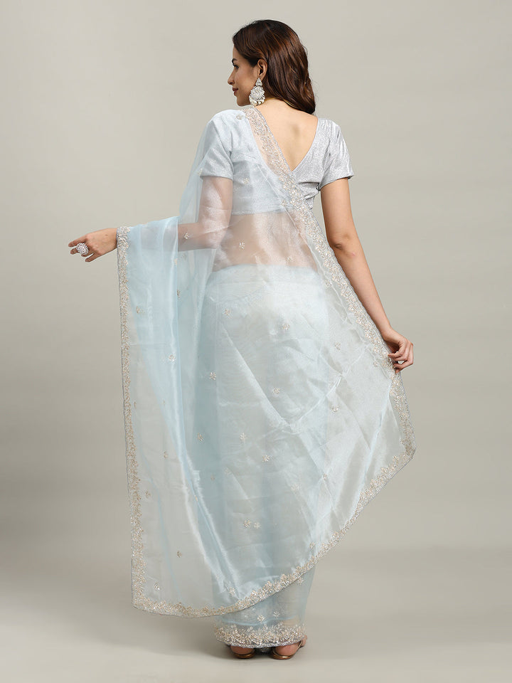 Sequence Embroidery Tissue Saree