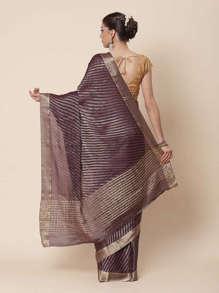 Striped Brocade Georgette Plain Saree