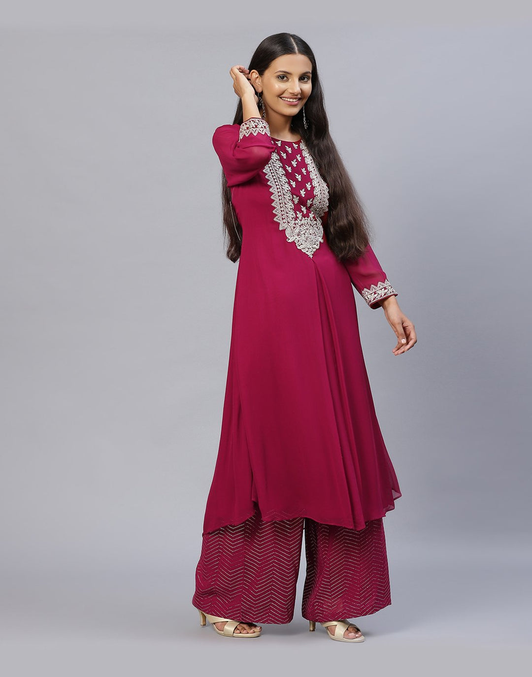Georgette Embroidered Kurti Palazzo Set
