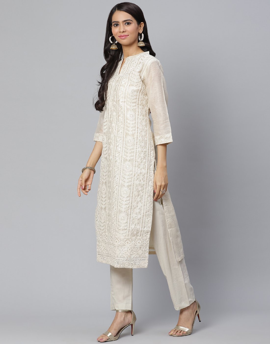 Embroidered Chanderi Kurti Set