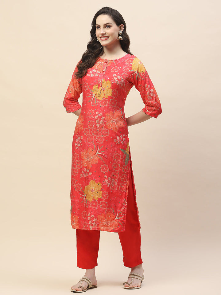 Printed Cotton Kurta With Pants