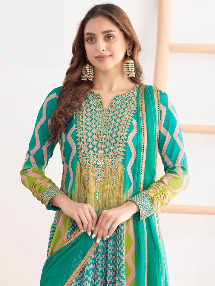 Embroidered Chinnon Gown With Dupatta