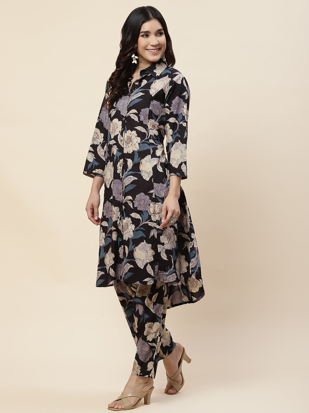 Floral Printed Cotton Kurta With Pants