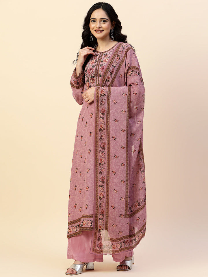 Digital Printed Crepe Kurta With Palazzo &amp; Dupatta