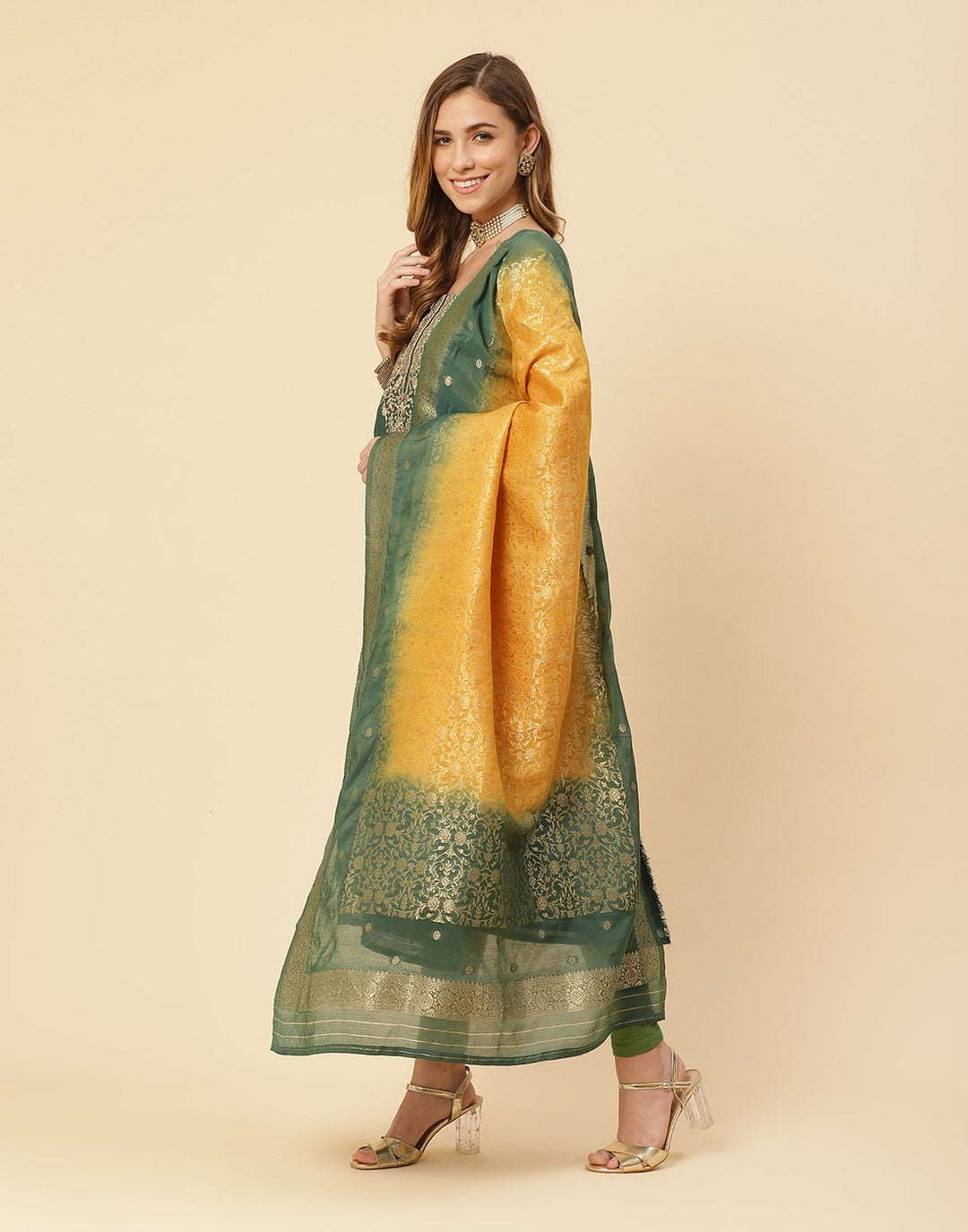 Embroidered Chanderi Suit Piece With Chanderi Banarasi Dupatta