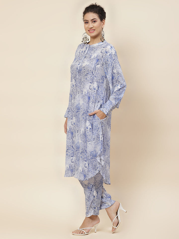 Printed Crepe Kurta With Pants