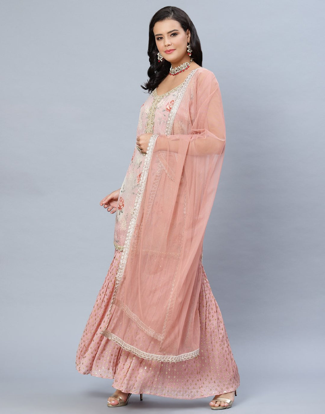 Embroidered Art Crepe Stitched Salwar Kameez With Dupatta