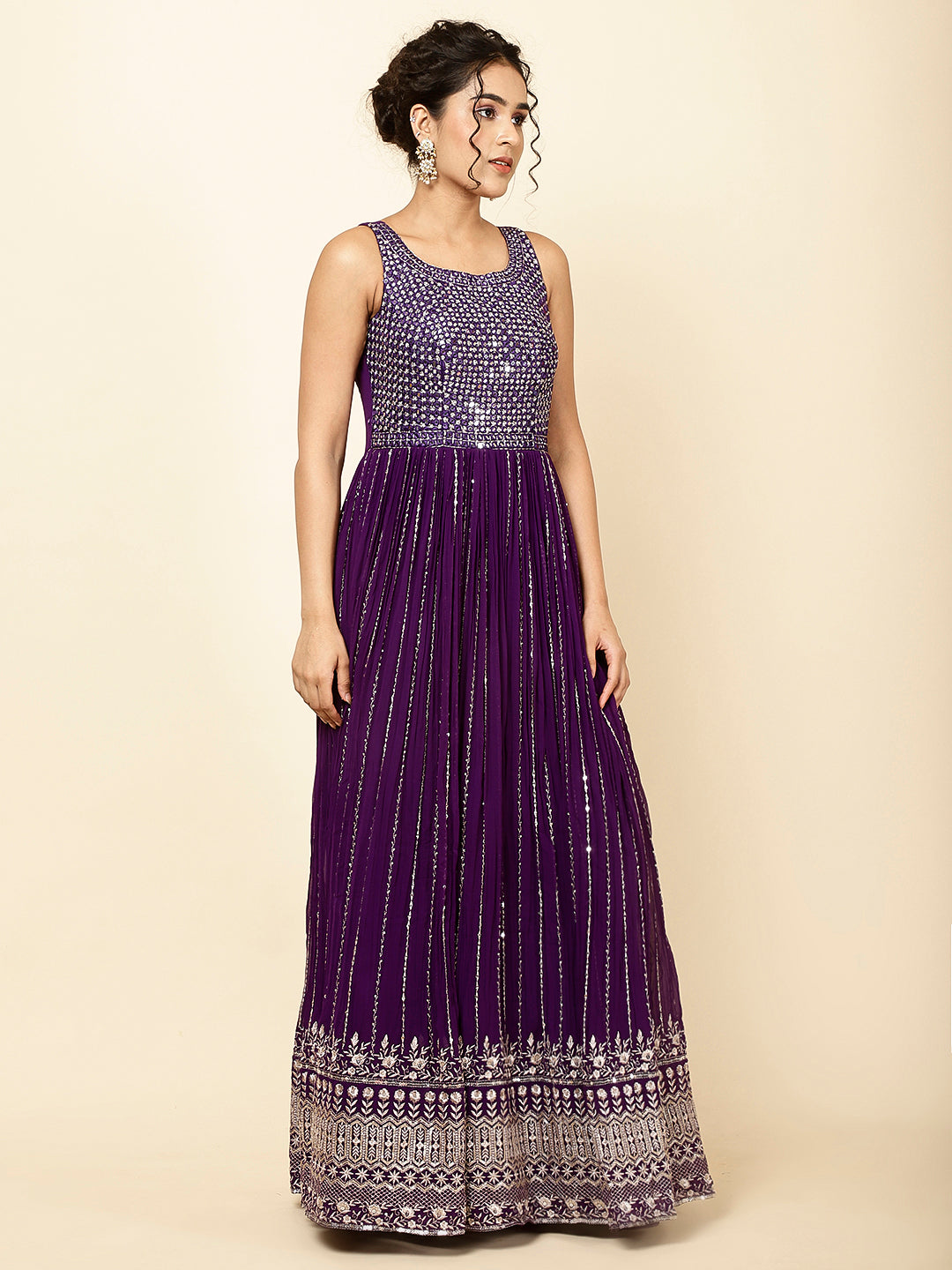 Embroidered Georgette Kurta With Pants &amp; Dupatta
