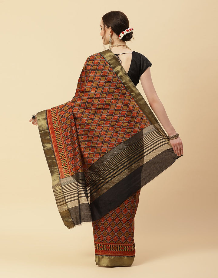 Printed Art Handloom Dupion Zari Booti Border Saree