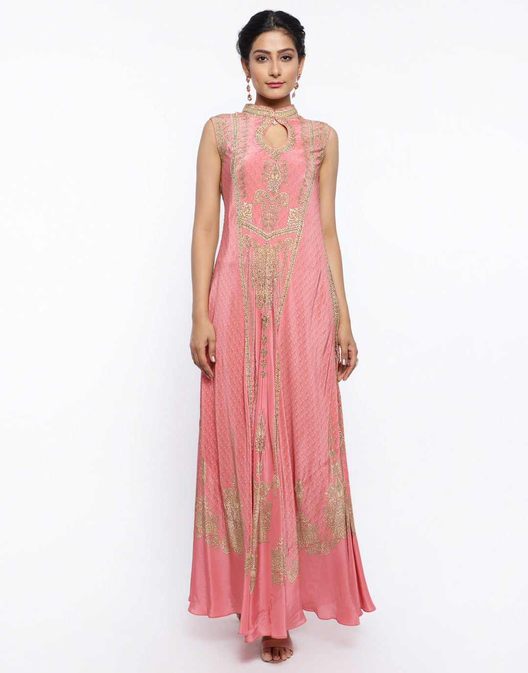 MBZ Meena Bazaar-Mustard Crepe Digital Printed Long Dress