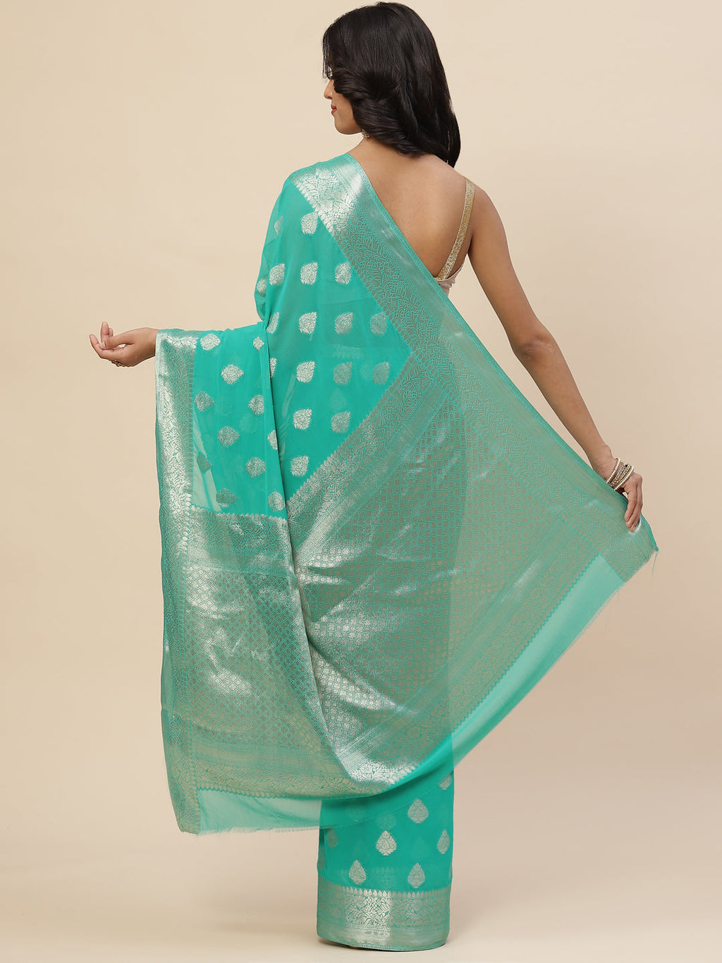 Zari Booti Chiffon Plain Saree