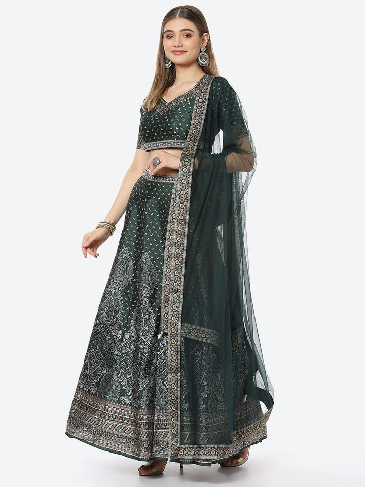 Digital Printed Tussar Silk Choli With Lehenga &amp; Net Dupatta