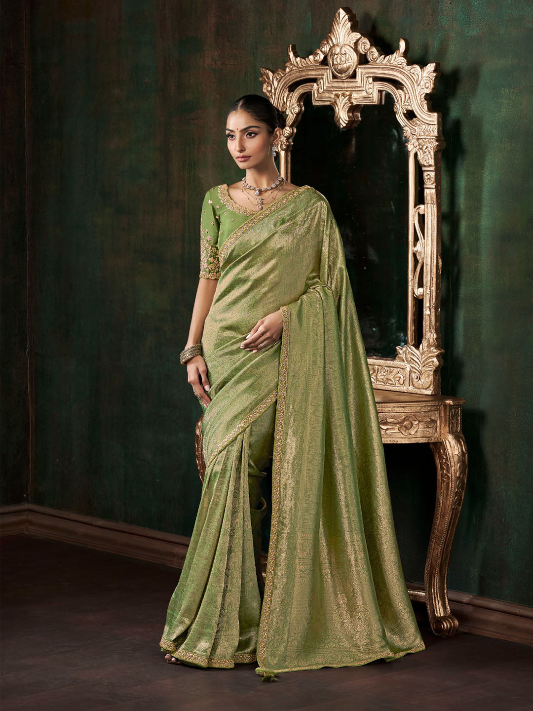 Woven Design &amp; Embroidered Border Art Silk Saree