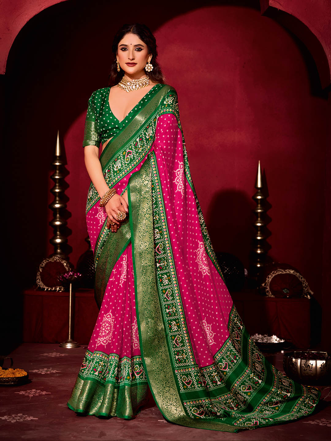 Bandhani Printed Art Silk Saree