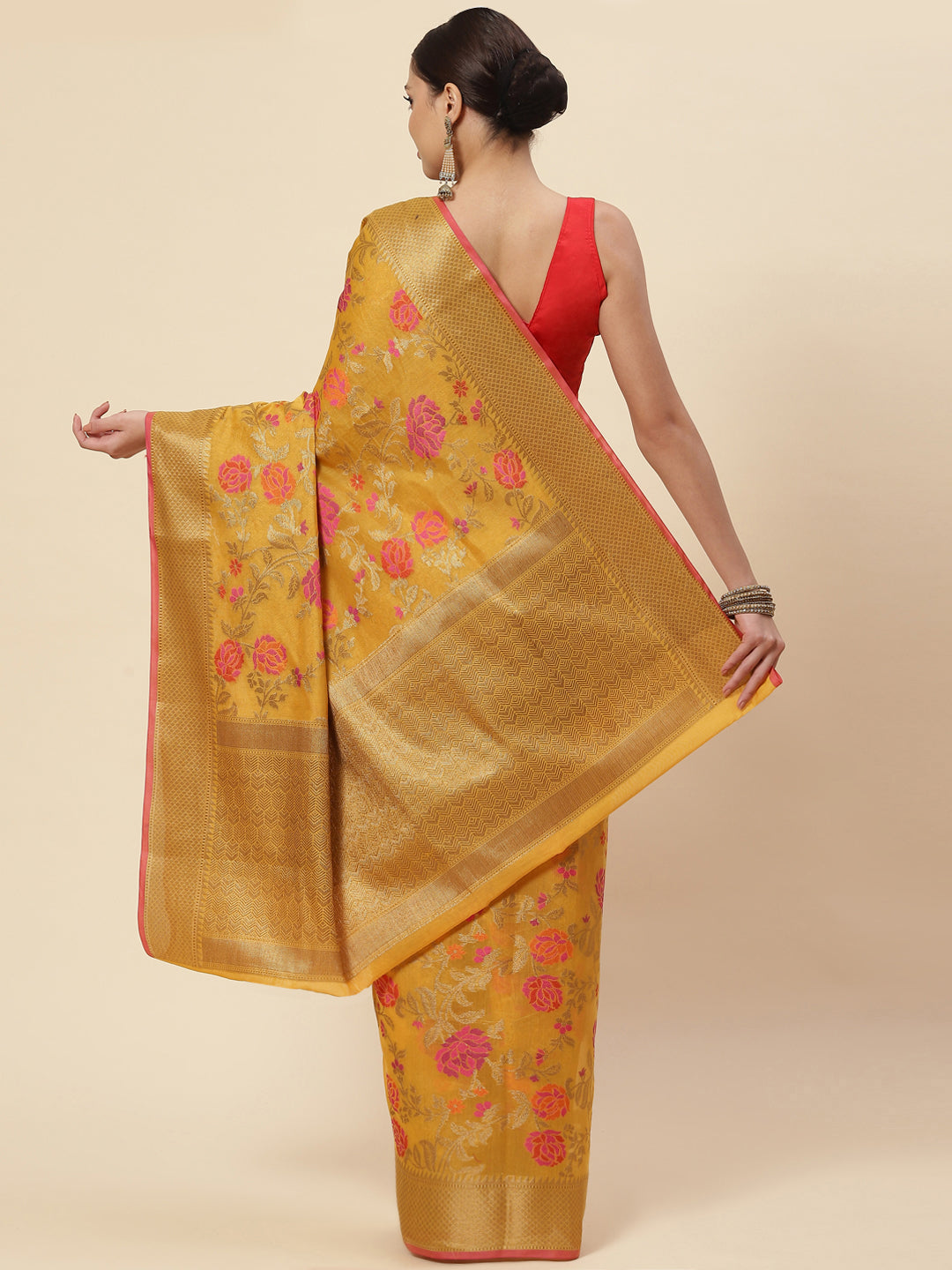 Floral Zari Jaal Cotton Woven Saree