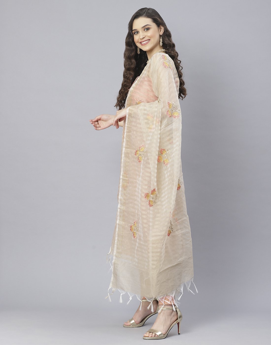 Chanderi Embroidered Suit Piece with fancy dupatta